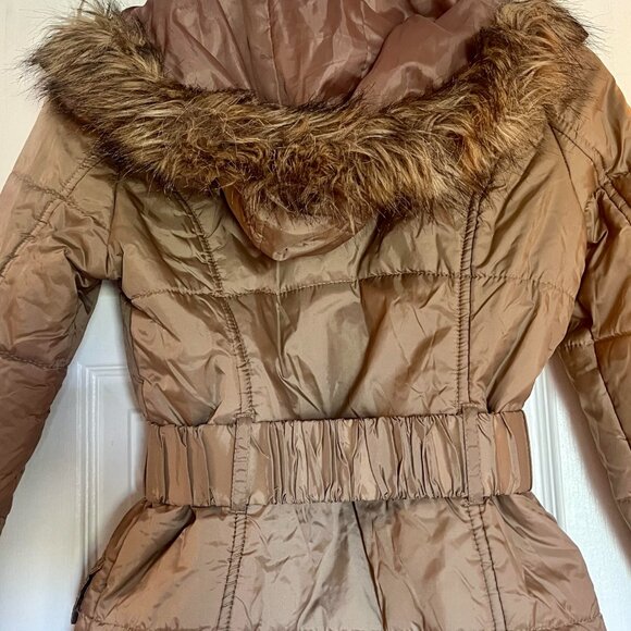 Guess Tawny Detachable Fur-Lined Hood Puffer Coat With Stretch Belt Size Small - Picture 6 of 7